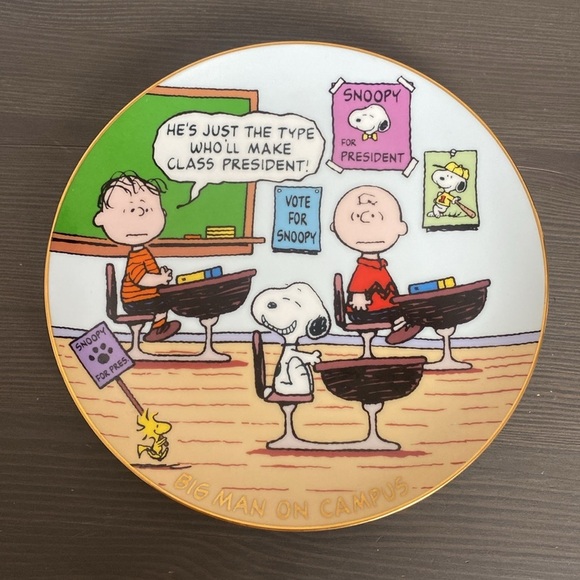 Peanuts Magical Moments Danbury Mint Big Man On Campus Plate 8" Retired 2006 - Picture 7 of 7